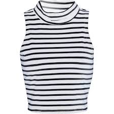 Black And White Striped Crop Tank Top White Striped Turtle Neck Cropped Top 13 Liked On Polyvore Featuring Tops Crop Tops C Turtle Neck Crop Top White Crop Top Tank Sleeveless Turtleneck Top