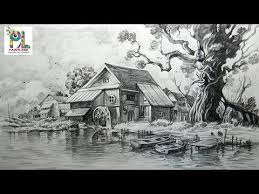 3 How To Draw And Shade A Scenery With Pencil Easy Pencil Strokes Youtube Pencil Sketches Landscape Drawing Scenery Landscape Pencil Drawings