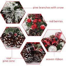 Frosted Pine Candle Rings With Candlestick Decorative Red Berries Burlap Bow 2 In 1 Christmas Candle Holder Holiday Candlelight Stand For Xmas Dining Room Decoration Display Home Decor Home Accessories Candles Holders