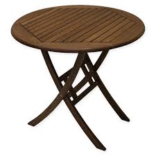 Outdoor Interiors Eucalyptus 30 Inch Outdoor Folding Bistro Table In Brown Umber Bed Bath Bey Bistro Table Outdoor Round Outdoor Dining Table Bistro Table