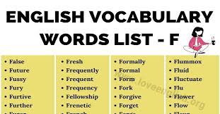 Leaning to alphabetize a list of words is one of the first skills students learn in primary. Words That Start With F 565 Common Words Beginning With Letter F In English Love English