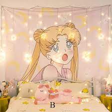 Sailor Moon Tapestry For Girls Comic Wall Hanging Art Anime Etsy Kawaii Room Moon Tapestry Otaku Room