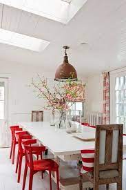 Red glass dining table and. Color Combo Red White Done Right Red Dining Chairs Home Decor Dining Room Inspiration