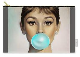 audrey Hepburn Bubble Gum Sky Blue T Shirt Sweatshirt Hoodie For Men Women  Full Size Design Shirts Zip Pouch