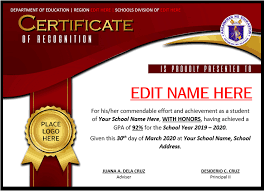 Deped cert of recognition template / recognition certificate. Award Certificate For Recognition Ms Word Deped K 12
