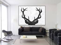 Black And White Deer Wall Art Deer Antler Abstract Painting Large Black And White Art Etsy Deer Wall Art Diy Canvas Wall Art Large Canvas Painting