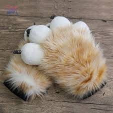 Furryvalley Fursuit Paws Furry Partial Fluffy Gloves Costume Lion Bear  Props for Kids Adults (Brown)