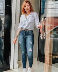 Camisa Social Com Calça Jeans Feminina Pin Em Looks