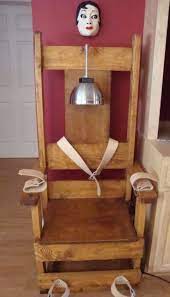 electric chair is based on the actual texas chair it s simple construction made of pine and stained you can no longer buy e chair parts chair electric chair