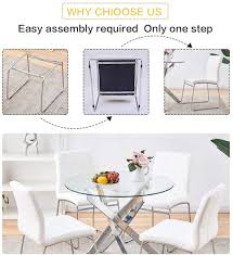 A pretty country style round dining table of wooden materials. Buy 5pcs Round Dining Table Set Tempered Glass Kitchen Dining Table And 4pcs Artificial Leather Chairs Modern Dining Table Set For Kitchen Furniture Table 4pcs White Chairs Online In Indonesia 738231609