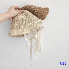 Aigo 1pc Fashion Lace Baby Hat Summer Straw Bow Baby Girl Cap Beach Children Hat Shopee Brasil