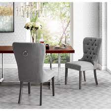 Dining chair cushions & pads. Inspired Home Nevaeh Light Grey Linen Ring Handle Nailhead Dining Chair Set Of 2 Ad88 03lg2 Hd The Home Depot
