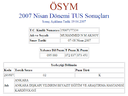 Kapasite dolduğunda başvuru tarihleri tamamlanmadan başvuru sonlandırılacaktır. Nisan 2007 Dr Muhammed Aksoy Osym Sonuc Belgesi Tusdata Tus Hazirlik Merkezleri