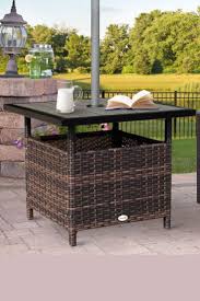 Rattan Wicker Outdoor Accent Table With Umbrella Insert Outdoor Accent Table Contemporary Patio Furniture Outdoor Patio Decor