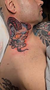 Start of a neckpiece. Another session to go and background. To be  continued... for your next tattoo sessions at great price and private  studio settings. Ojai,Ca., Email habitattoo@gmail.com , ...