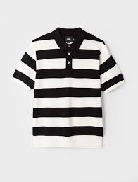 Black And White Polo Sweater Stripe Polo Sweater Short Sleeve Collared Shirts Polo Sweater White Polo Shirt