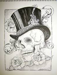 Top Hat Skull Roses Pen Ink By Wendell Cisco Ii Skulls Drawing Skull Coloring Pages Skull Stencil