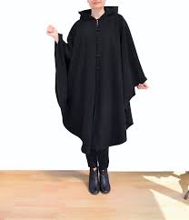 Black Wool Cashmere Cloak Long Hooded Cape Coat Wool Hooded Etsy Black Cape Coat Long Hooded Cloak Black Wool