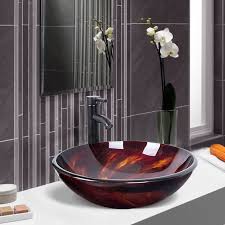 Tempered Glass Vessel Sink Flame Red