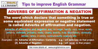 Adverbs Of Affirmation And Negation Declare Something True Or Some Equivalent Expression Or Negative Statement English Mirror