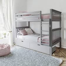 Solid wood twin over full bunk beds with storage drawers, bunk beds for kids with ladder and guard rail, white. Amazon Com Max Lily Solid Wood Twin Over Twin Bunk Bed With Under Bed Storage Drawers Grey Kitch Bed Storage Drawers Bunk Beds With Storage Twin Bunk Beds