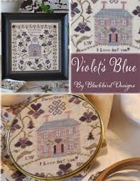 Flowers are everywhere around you. Blackbird Designs Violets Blue Love House On A Hill Violet Flowers Folk Art Primitive Ampler Cross Stitch Pattern