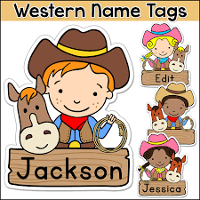 Western Theme Name Tags These Fun Cowboy And Cowgirl Name Tags And Labels Will Look Fantastic In Your Classroo Pink Cat Studio Western Theme Nametags For Kids