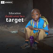 Unesco - #education should never be a target. Yet in conflict zones, schools  are too often destroyed or repurposed for military use. This disruption  denies children their right to learn and hinders
