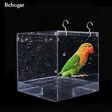 Bird Bath For Budgie Cage Behogar 13 X 13 X 14 5 Cm Cube Bird Bathtub Bath Shower Box Bowl With Hooks Cage Accessory For Little Bird Parrots Crested Diy Bird Cage Hanging Bird Bath Bird