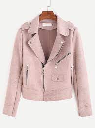 Pink Epaulet Zipper Detail Suede Biker Jacket Suede Biker Jacket Pink Suede Jacket Jackets