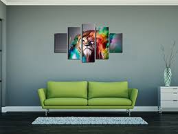 Check out our lion home decor selection for the very best in unique or custom, handmade pieces from our shops. 5 Panel Wall Art Modern Printed Animal Lion Oil Painting Canvas Painting Colourful Lion Home Decor For Living Room Canvas Print Framed Ready To Hang Buy Online In Belize At Desertcart