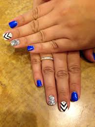 Cool royal blue nail art design ideas for trendy girls. Blue White And Black Gel Nail Design With Rhinestone Blue Gel Nails Gel Nail Designs Nails Design With Rhinestones