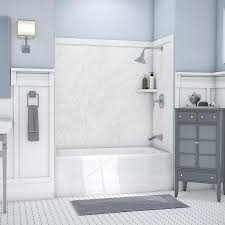 Step 6 lay the carton template on top of the panel for that wall and use a hole saw or a jigsaw to cut out the holes. Flexstone 32 In W X 60 In H 3 Piece Frost Fiberglass Plastic Composite Bathtub Surround Lowes Com In 2021 Bathtub Surround Tub Surround Bathtub Walls