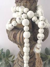 White Chippy Farmhouse Beads Home Decor Beads Wood Bead Garland Farmhouse Decor Wood Bead Garland Beaded Garland Wooden Bead Garland