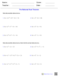 Algebra 2 Worksheets Polynomial Functions Worksheets Rational Root Theorem Algebra 2 Worksheets Algebra Worksheets