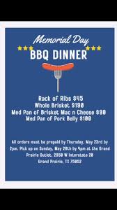 Sterling's BBQ is offering a treat. This Memorial Weekend, enjoy delicious  barbecue without the hassle of cooking. Let Sterling's Barbecue prepare  your meats while you take care of the sides. You can ...