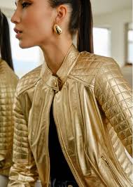 Jaqueta de couro dourada feminina clearance