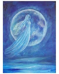 Elemental Angel Of Water She Helps Us Transform She Assists Us With Remembering Our True Abilities And Connects Us With Our Highe Moon Painting Art Angel Art