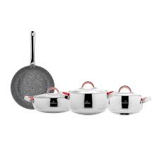 Karaca platinum çeyiz tencere seti, geniş kapsamlı bir settir. Karaca Steel Stone Pink 7 Parca Celik Tencere Seti Karaca