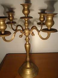 A large classic style brass candlestick holder. Huge Heavy Brass Candelabra Solid Brass Candlestick Large Brass Candle Holder Adjustable 5 Arm Candlestick Candelabra C Candle Tops Candle Cups Candle Cup