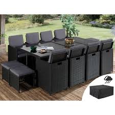 sophia salon de jardin encastrable 12 places en resine tressee noir avec coussins gris housse de protection couleur noir cdiscount jardin