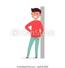 Maybe you would like to learn more about one of these? Young Dark Haired Man Leaning Against The Wall And Smiling Vector Illustration Male Standing In Relaxed Pose Concept Canstock