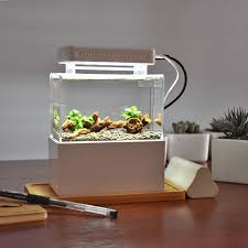 Mini Plastic Fish Tank Portable Desktop Aquaponic Aquarium Betta Fish Bowl With Water Filtration Led Quiet Air Pump For Decor Coupon Top Mini Aquarium Small Fish Tanks Plastic Fish Tank