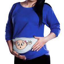 Maternity Zipper Baby Peeking From Belly Maternity Funny Tee Womens Blouse