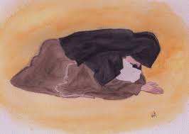 Poor Clare in Prayer watercolor by Kathy Ellinger, OFS.