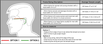 Sizing Chart Shooting Glasses Lm Lenses