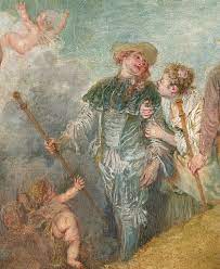 Courting couples in magnificent rococo garments are getting ready to set out or are expectantly boarding the ship waiting below the embankment. The Embarkation For Cythera Wikiwand