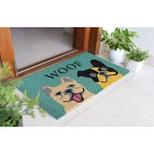 Put a cute dog welcome mat or a funny dog doormat at your front door to greet friends and family as they arrive. Rugsmith Gray Machine Tufted Woof Dog Coir Doormat 18 X 30