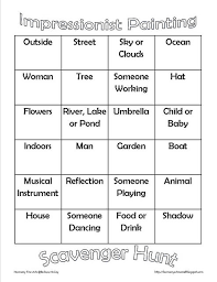 Impressionist Scavenger Hunt Harmonyartmom Impressionist Paintings Art History Lessons Homeschool Art