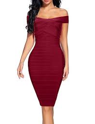 Women S Bandage Dress Off Shoulder Spaghetti Bodycon Club Party Dress Burgundy L Club Party Dresses Fashion Clothes Women Bodycon Dress Parties